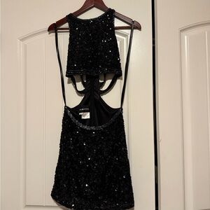 Primavera Couture Black Sequin Backless Dress